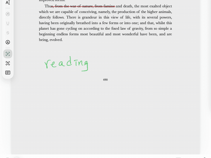 A box is drawn around a paragraph of a scanned page, the recognized text appears, and Translate shows it in Japanese with a short explanation by Apple Intelligence.
