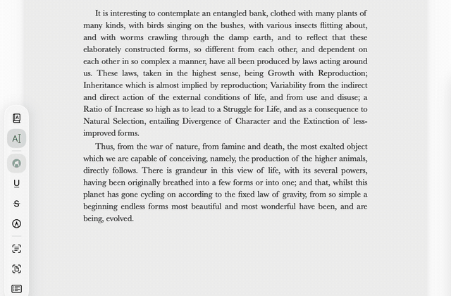 On a scanned page, a phrase is highlighted, a line underlined and words struck through, then the word reading is written with Apple Pencil.